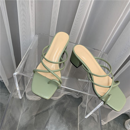 Women'S Thick Heel Sandals Half Slippers Fashion Two Wear Fairy Style With Open-Toed Outer Wear Sandals And Slippers Women