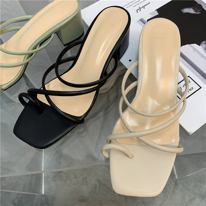 Women'S Thick Heel Sandals Half Slippers Fashion Two Wear Fairy Style With Open-Toed Outer Wear Sandals And Slippers Women