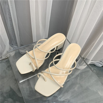 Women'S Thick Heel Sandals Half Slippers Fashion Two Wear Fairy Style With Open-Toed Outer Wear Sandals And Slippers Women