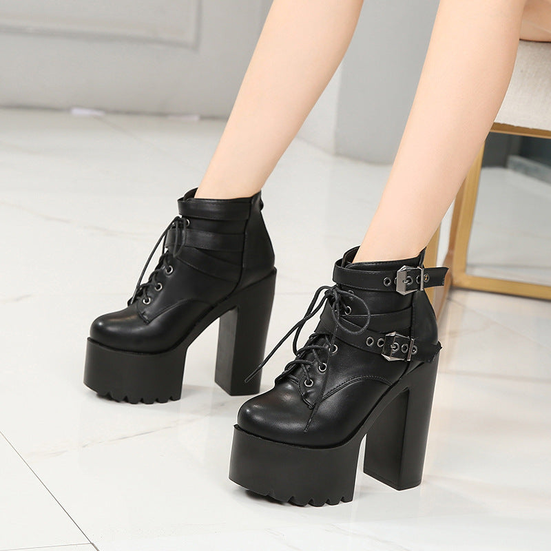 European And American Style Fashion Ankle Boots Thick With Short Boots 14 Cm Super High Heel Womens