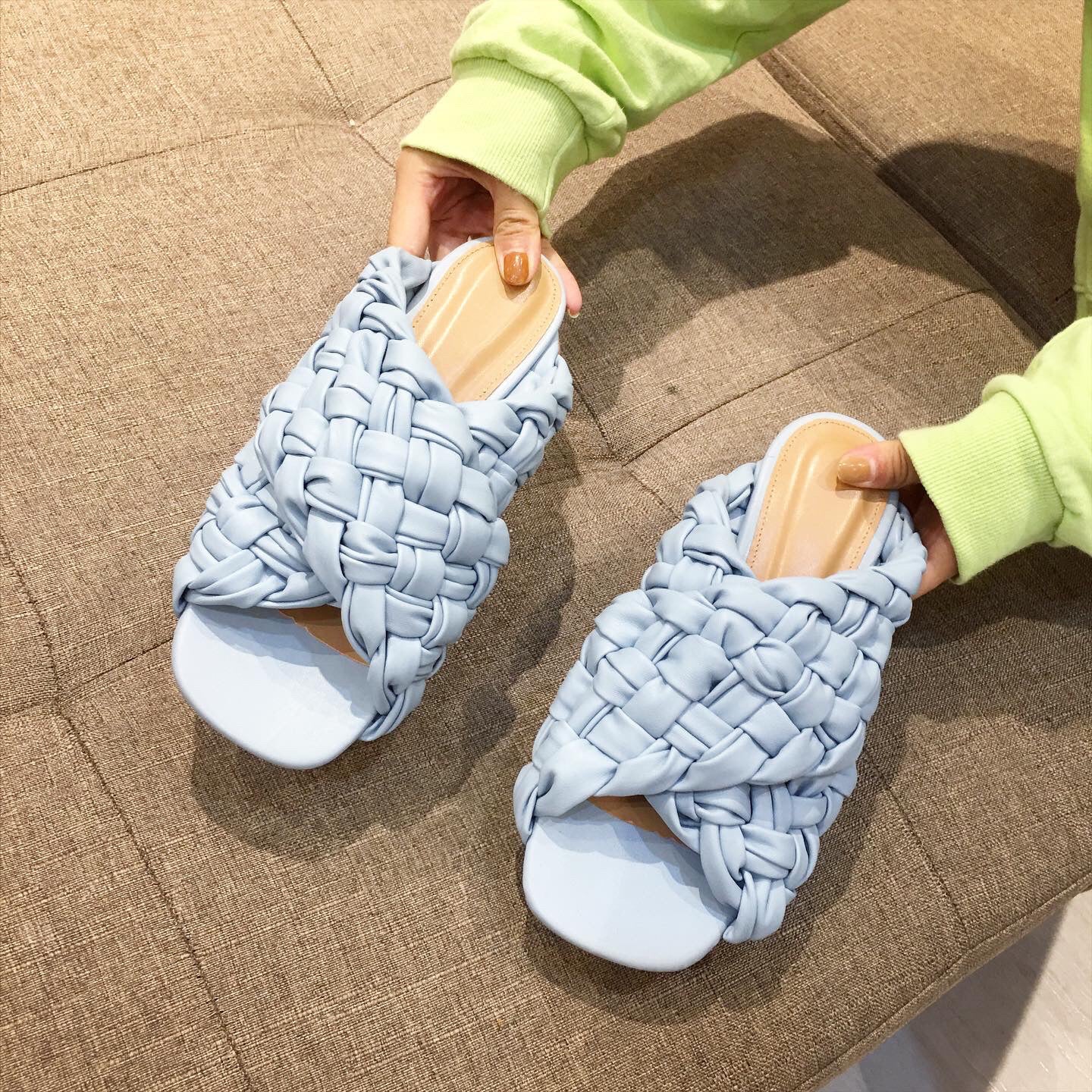 Woven Slippers Flat Comfortable Casual Flat Heel Sandals Women'S Shoes