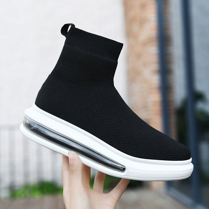 Fly Weave High Top Hosiery Shoe Korea Edition With Full Air Cushion Black Add Female