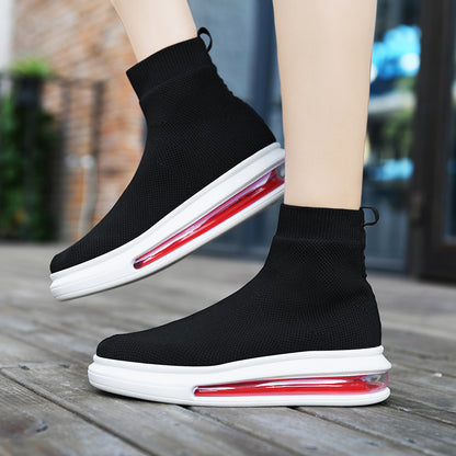 Fly Weave High Top Hosiery Shoe Korea Edition With Full Air Cushion Black Add Female