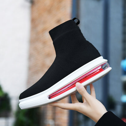 Fly Weave High Top Hosiery Shoe Korea Edition With Full Air Cushion Black Add Female