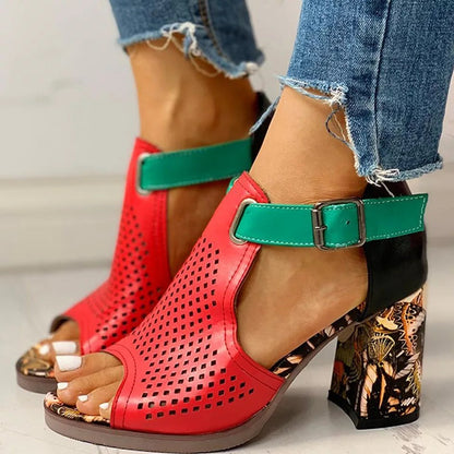 Sandales à bouche de poisson de grande taille, chaussures à talons épais pour femmes, talons hauts