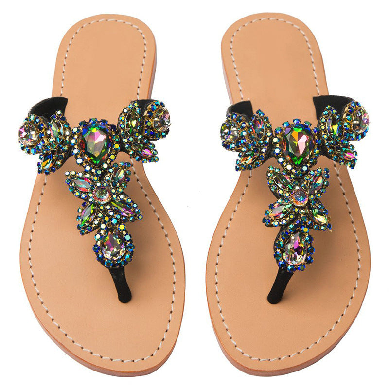 European And American Hot Style Rhinestone Flat Flip Flops