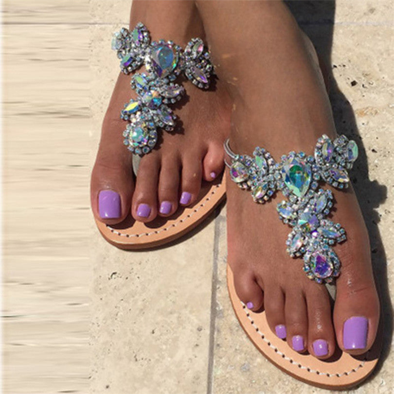 Chanclas planas con diamantes de imitación de estilo moderno europeo y americano