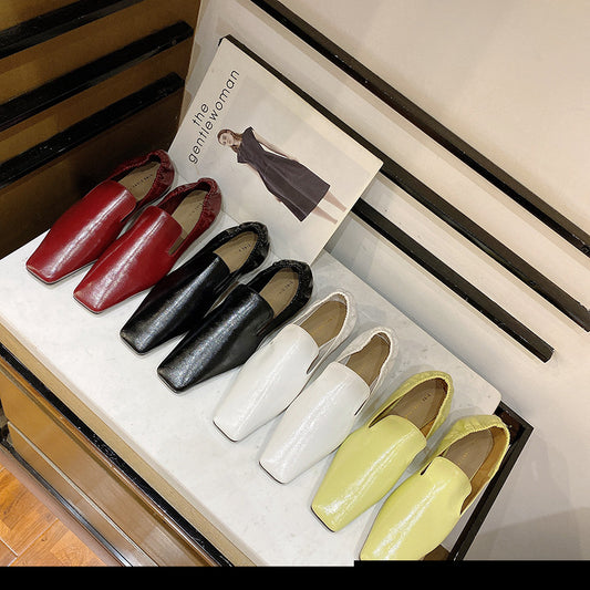 Chaussures de grand-mère à talon bas et bout carré Chaussures plates en cuir souple pour femmes Petites chaussures en cuir