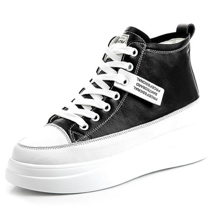 New Slim And Versatile High-Top Leather White Shoes For Women