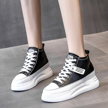 New Slim And Versatile High-Top Leather White Shoes For Women