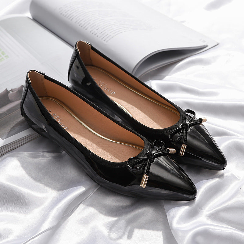 Womens Flats Shoes Pointed Toe Patent Leather Butterfly-knot