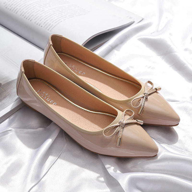 Womens Flats Shoes Pointed Toe Patent Leather Butterfly-knot