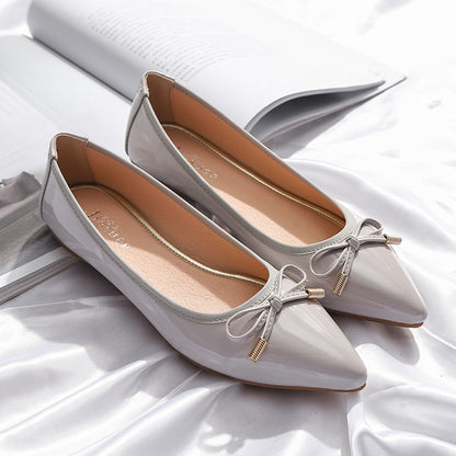 Womens Flats Shoes Pointed Toe Patent Leather Butterfly-knot