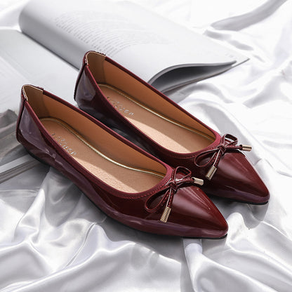 Womens Flats Shoes Pointed Toe Patent Leather Butterfly-knot