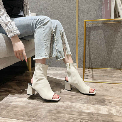 Sandalias de tacón cuadrado y punta cuadrada de nueva moda para mujer