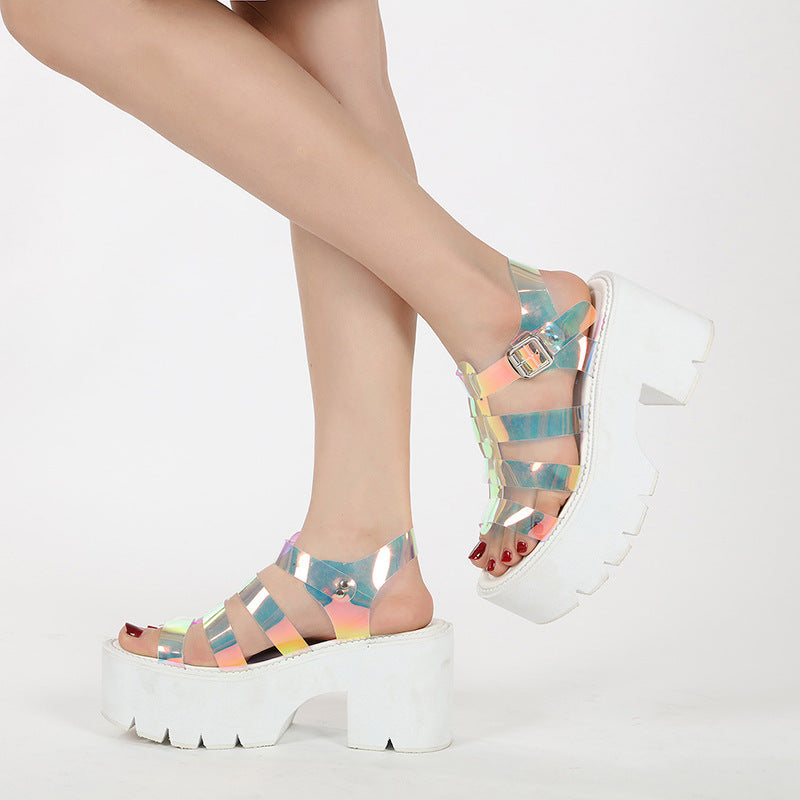 European And American Personality Colorful White Platform Sandals Plus Size Women's Shoes