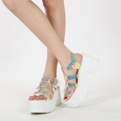 European And American Personality Colorful White Platform Sandals Plus Size Women's Shoes