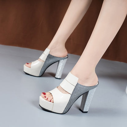 Fish Mouth Thick Heels Wear High-heeled Slippers