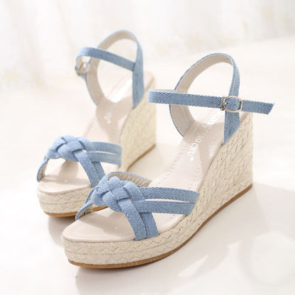 Cow Carefully Bring Espadrille Wedge Heel Platform Women's Shoes Straw Sandals