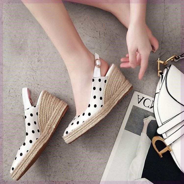 Footpath Edge Bohemian Vacation 32 Linen Straw Wedges Toe Cap Sandals Summer New Wave Point