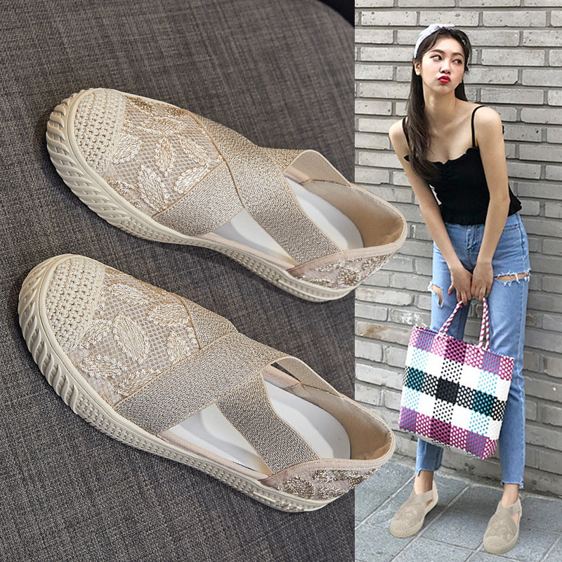 Summer New Style Mesh Breathable Shoes Flat One Pedal Lazy Shoes Student Shoes