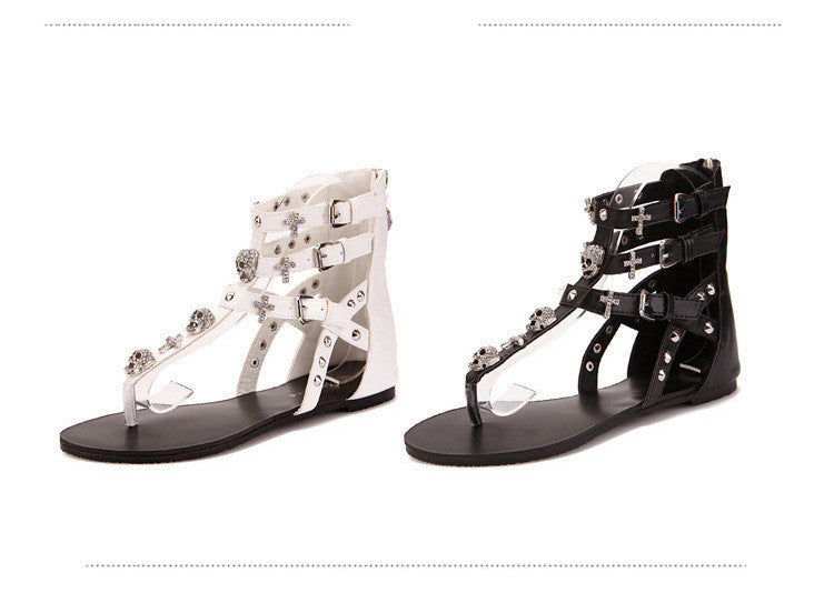 New Foreign Trade Products Orange Rhinestone Skull Punk Style High Top Sandals Flat Bottom Women'S Shoes