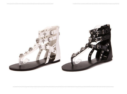 New Foreign Trade Products Orange Rhinestone Skull Punk Style High Top Sandals Flat Bottom Women'S Shoes