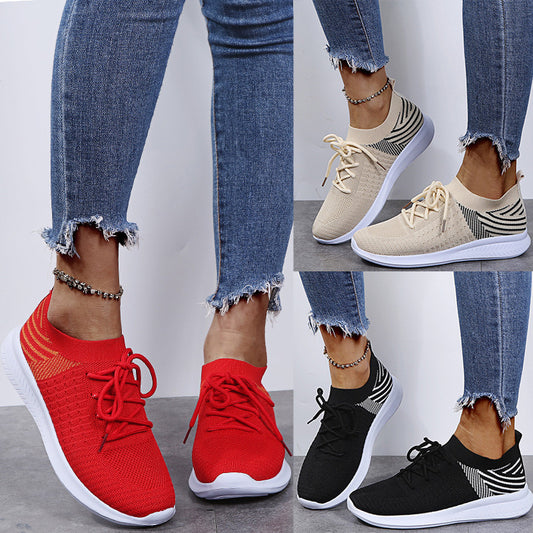 New Fashion Breathable Fly Woven Mesh Shoes Casual Flat Sneakers Women