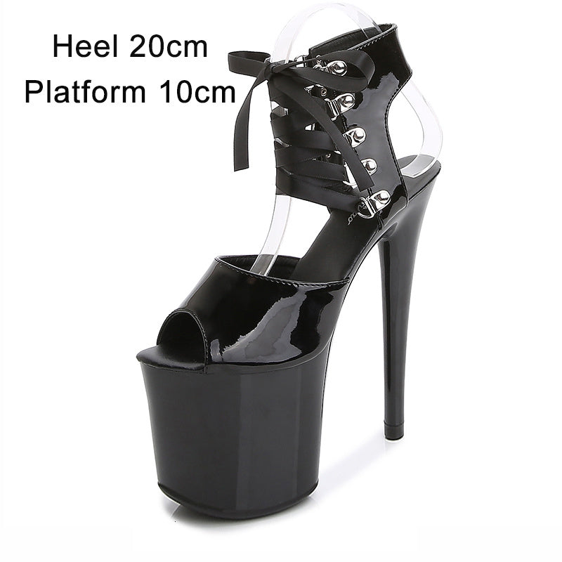 New Catwalk Fish Mouth Female Summer Super High Heel 15cm 17cm 20cm Sandals Hollow Stiletto Striptease Shoes