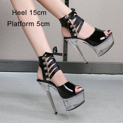 New Catwalk Fish Mouth Female Summer Super High Heel 15cm 17cm 20cm Sandals Hollow Stiletto Striptease Shoes