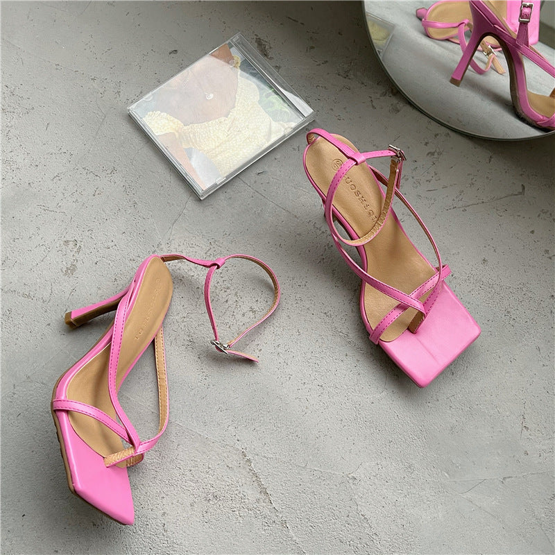 Square Toe Flip-flop Sandals With Stiletto Heel