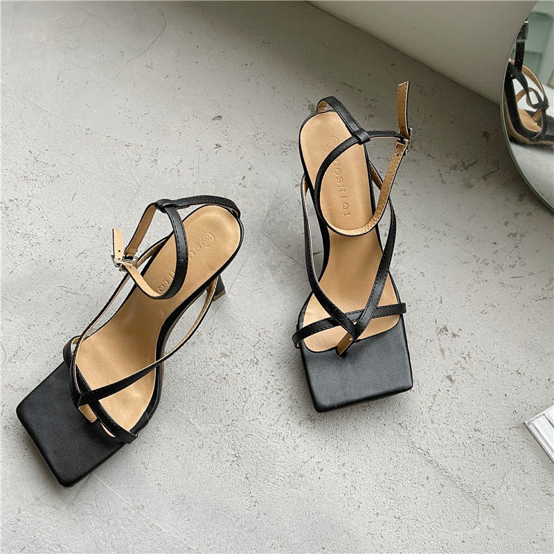 Square Toe Flip-flop Sandals With Stiletto Heel