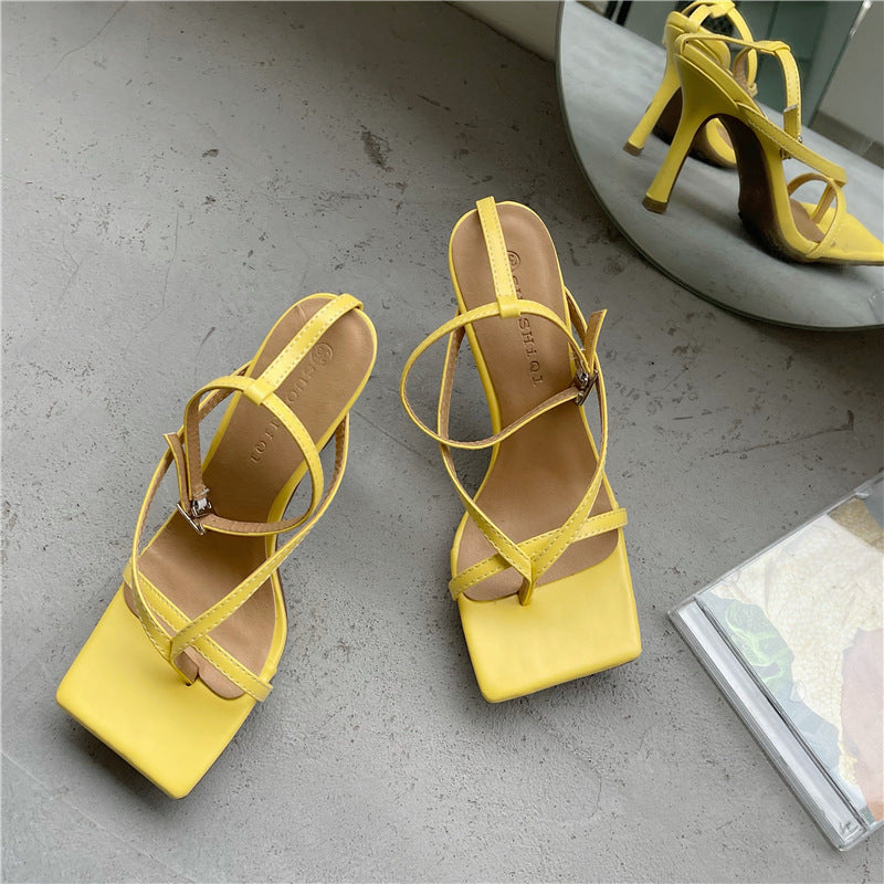 Square Toe Flip-flop Sandals With Stiletto Heel