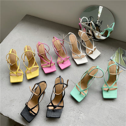 Square Toe Flip-flop Sandals With Stiletto Heel