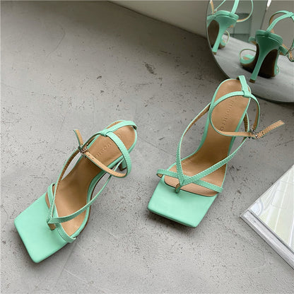 Square Toe Flip-flop Sandals With Stiletto Heel