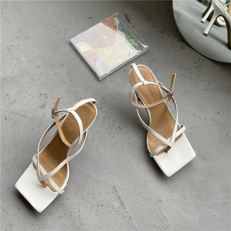 Square Toe Flip-flop Sandals With Stiletto Heel