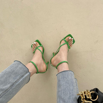 Green Flip-Flop Sandals Women Summer New Simple Square Toe