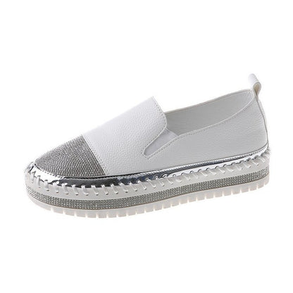 Slip-on Leather Platform Rhinestone Slip-on Shoes