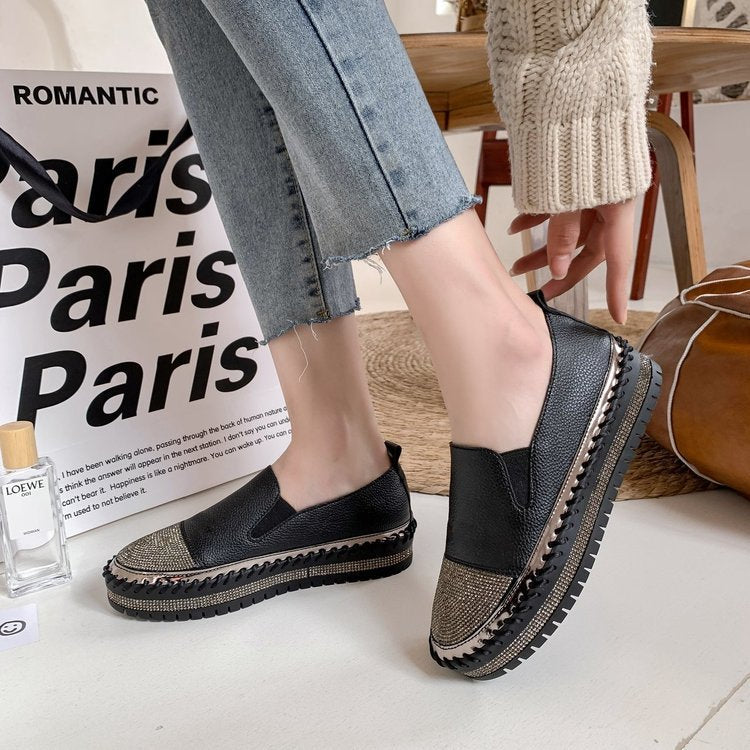 Chaussures à enfiler en cuir avec plateforme et strass