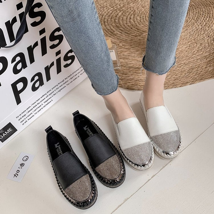 Chaussures à enfiler en cuir avec plateforme et strass