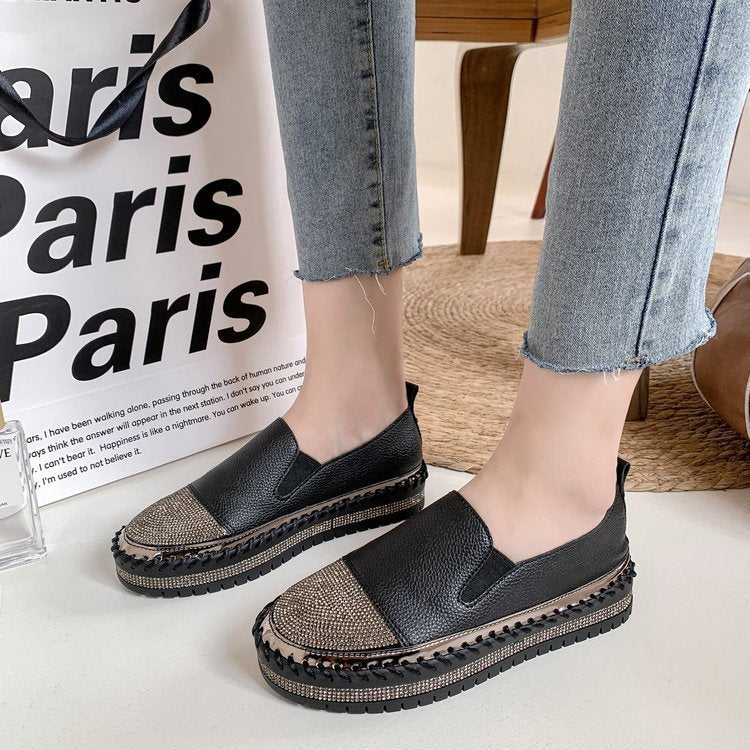 Chaussures à enfiler en cuir avec plateforme et strass