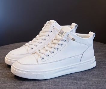 Layered Cowhide High-top White Shoes Women