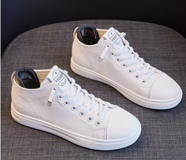 Layered Cowhide High-top White Shoes Women