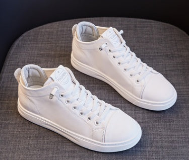 Layered Cowhide High-top White Shoes Women