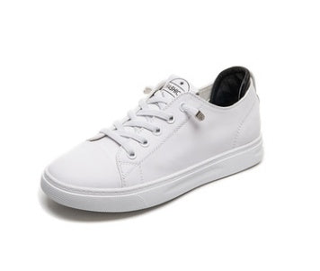 Layered Cowhide High-top White Shoes Women