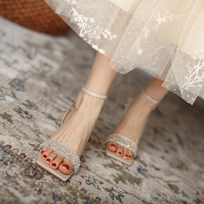 High-heel Stiletto Sandals With Rhinestones