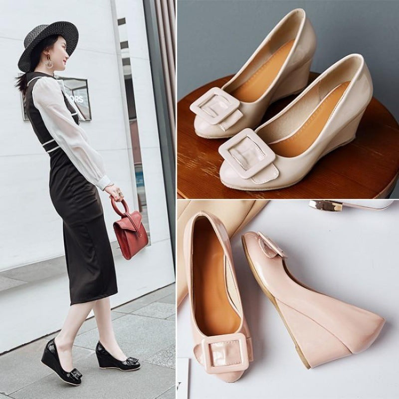 Bright Leather Wedding Shoes Bridesmaid Work Wedge Heel