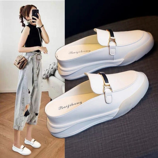 Sandalias Baotou Sandalias de plataforma blancas pequeñas Zapatos de mujer de cuero para uso exterior