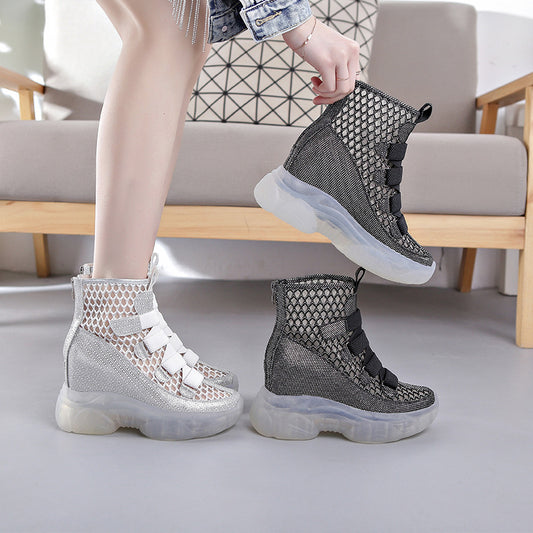 Breathable Thin Inner Heightening Women's Shoes Mesh Boots Hollow Sandals