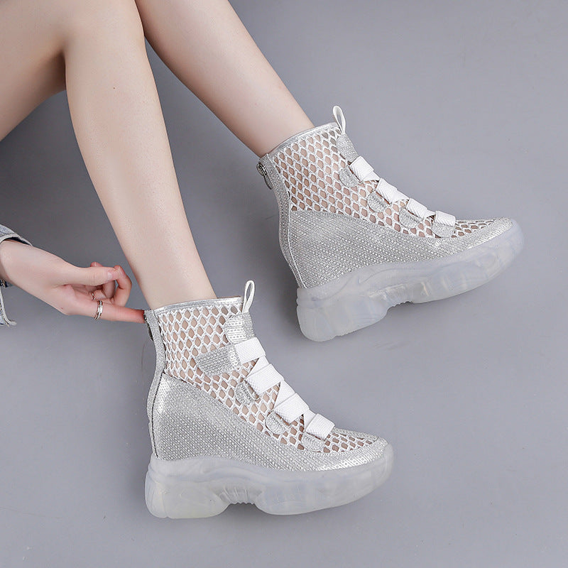 Breathable Thin Inner Heightening Women's Shoes Mesh Boots Hollow Sandals